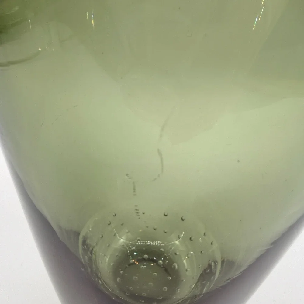 Attributed Carl Erickson Studio Art Glass Olive Green Bubble Cylinder Vase